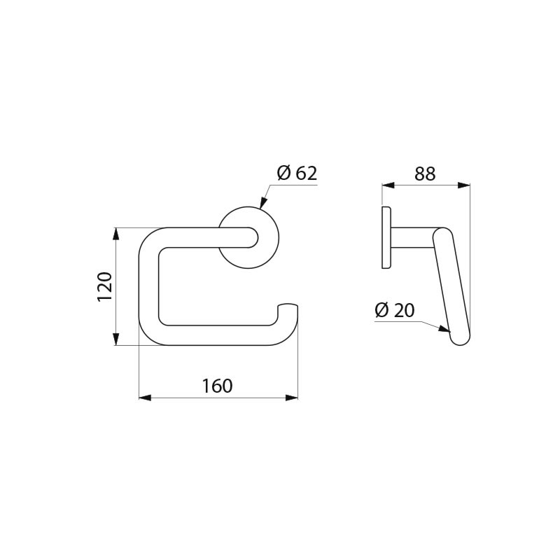 U-shaped toilet roll holder with spindle - scheme