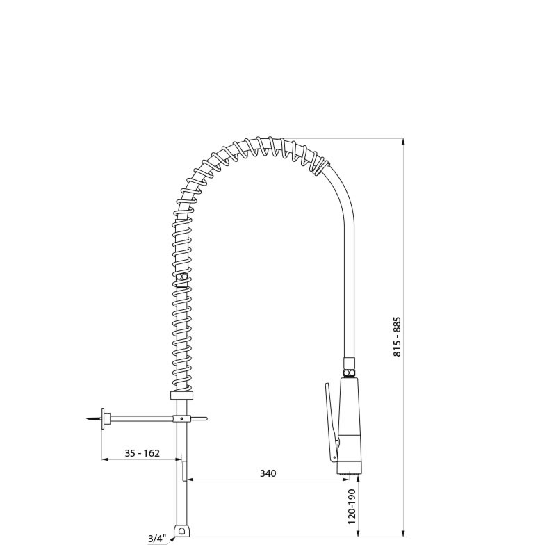 Black pre-rinse set without valve with short column - scheme