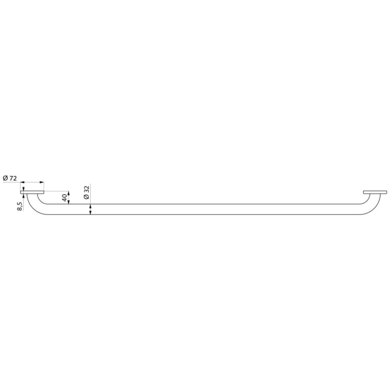 Straight satin stainless steel grab bar, 1050mm ¯ 32mm - scheme