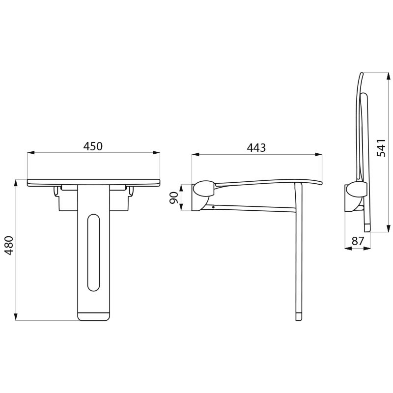 Be-line lift-up shower seat with leg - scheme