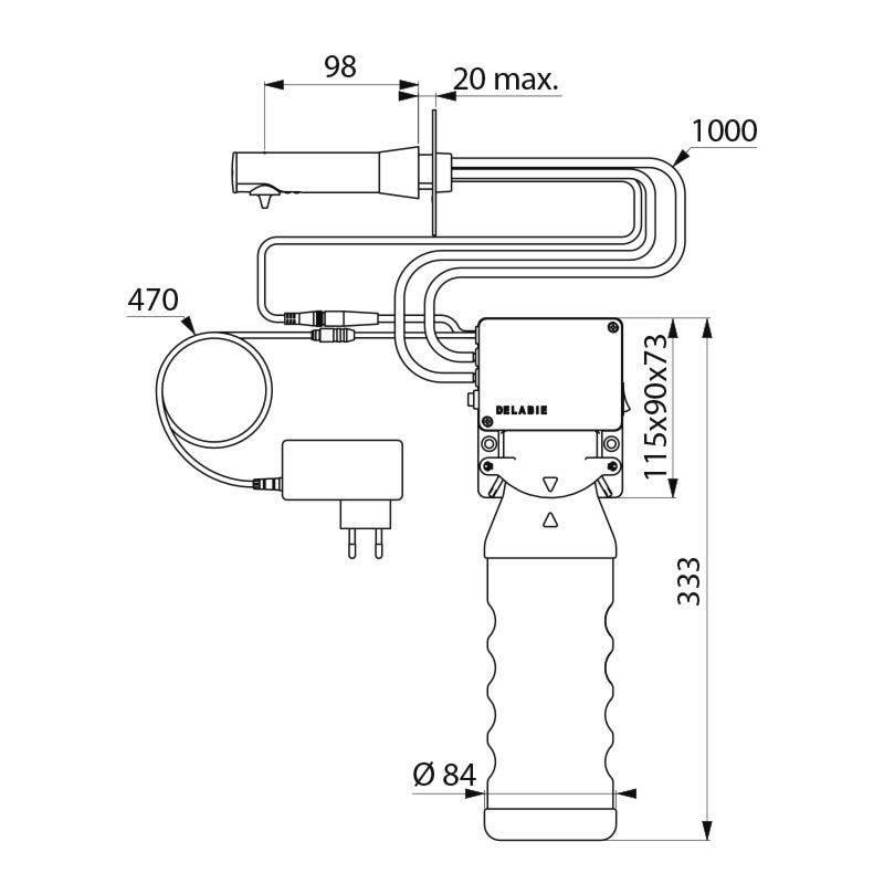 Electronic, liquid or foam soap dispenser, wall-mounter, 1 litre - scheme