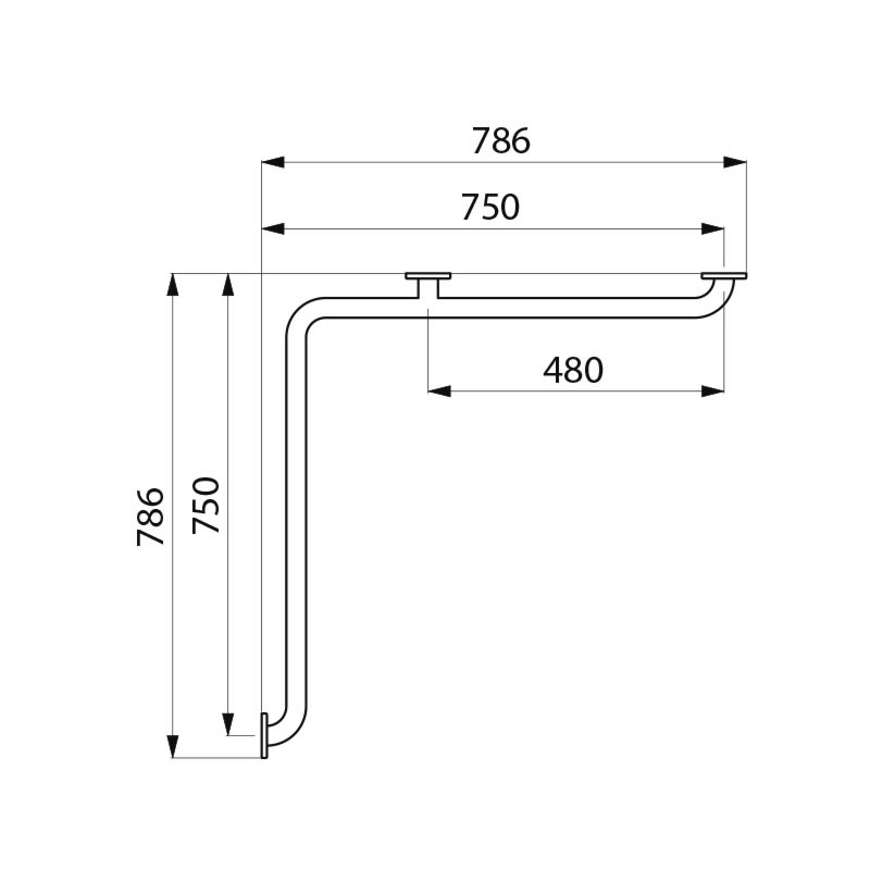 Two-wall corner grab bar ¯ 32mm - scheme