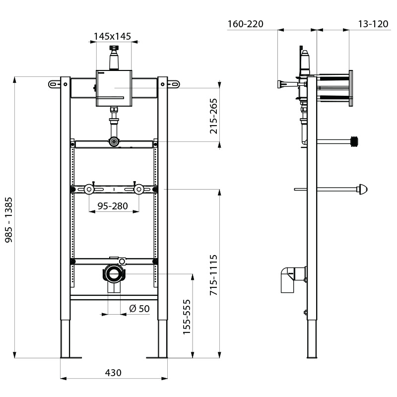 TEMPOFIX 3 frame system for urinals - scheme