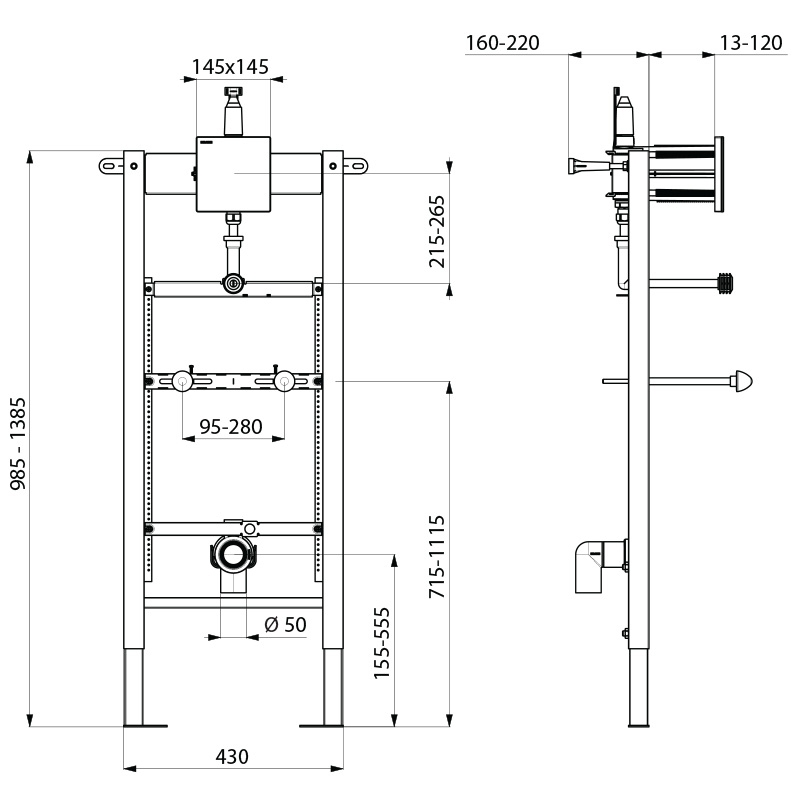TEMPOFIX 3 frame system for urinals - scheme