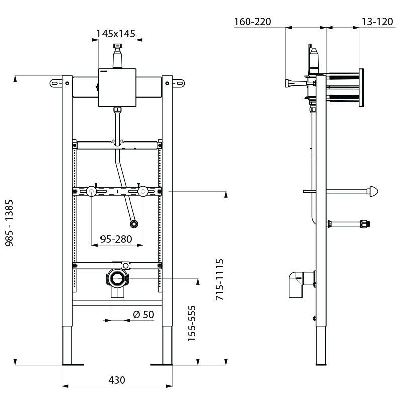 TEMPOFIX 3 frame system for urinals - scheme