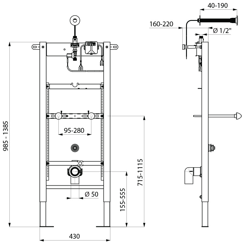TEMPOFIX 3 frame system for urinals - scheme