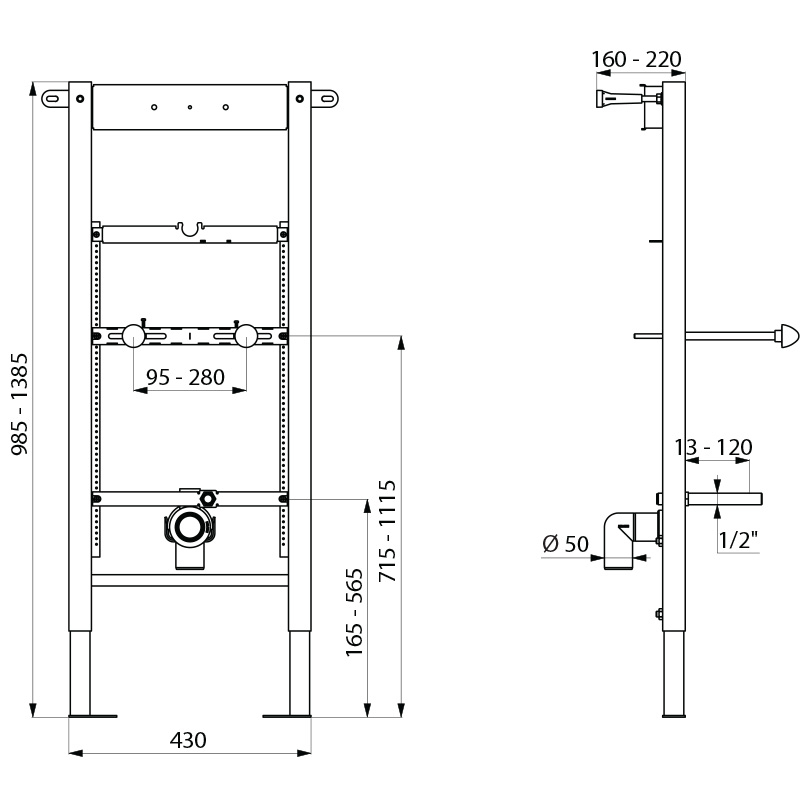 TEMPOFIX 3 frame system for urinals - scheme