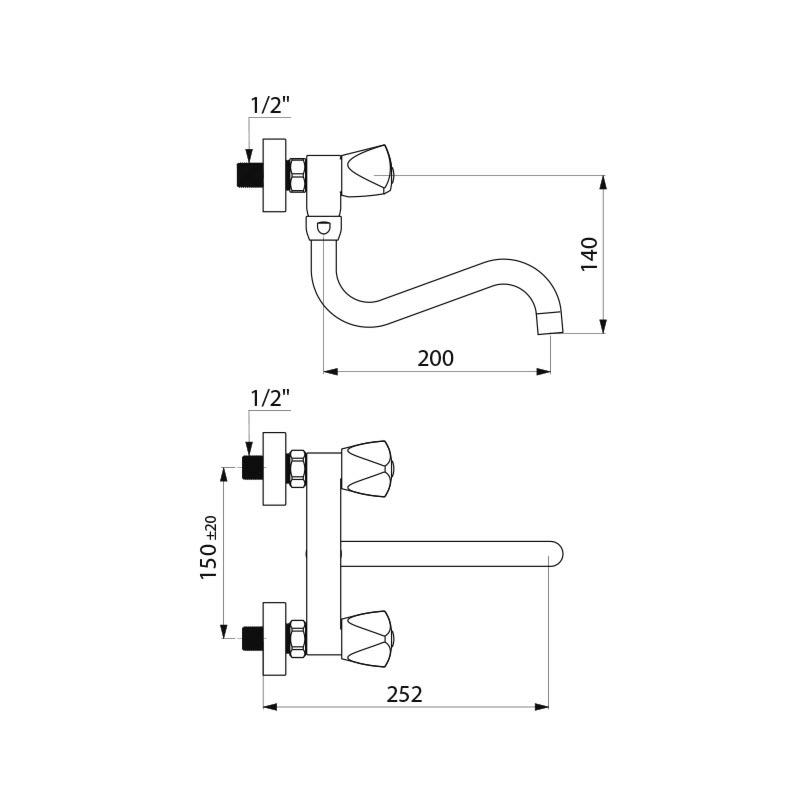 Wall-mounted mechanical sink mixer - scheme