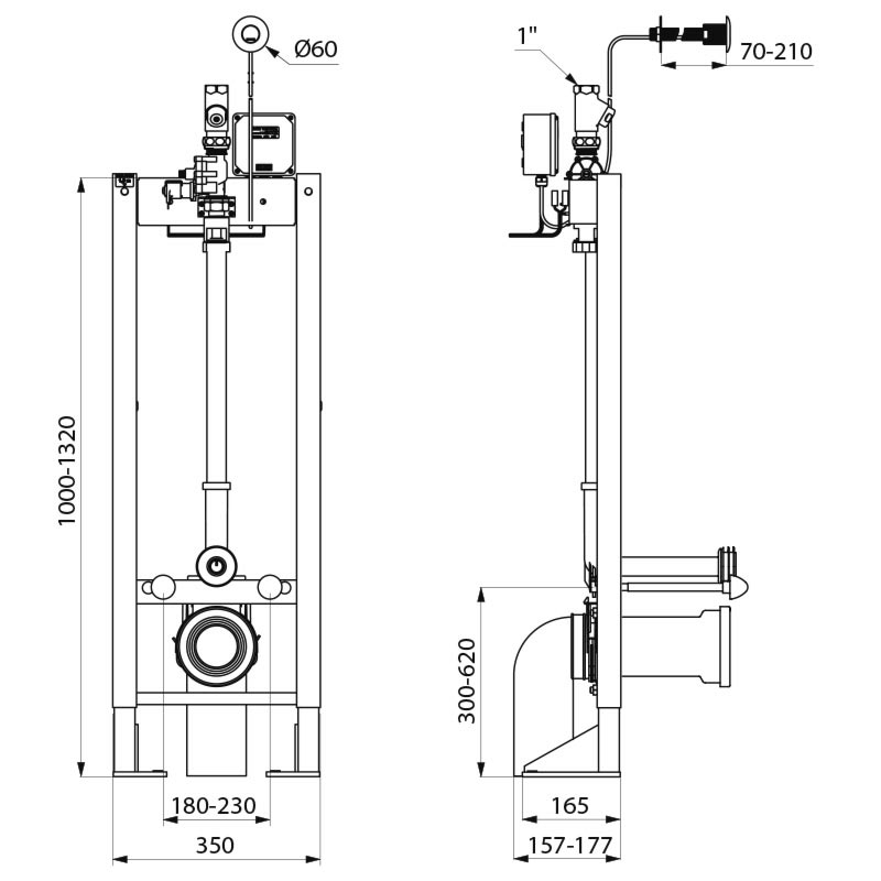 Self-supporting frame system for TEMPOFIX 3 with electronic WC valve - scheme