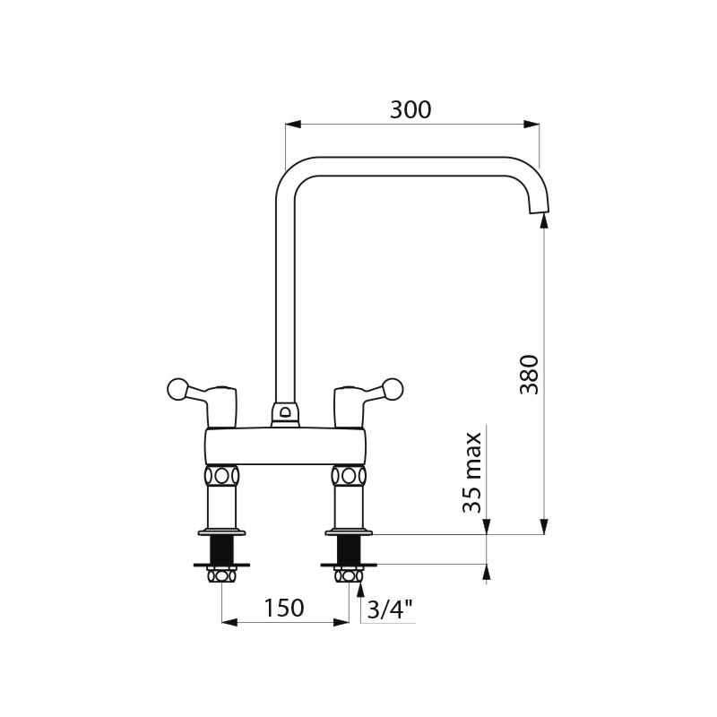 Twin hole pillar-mounted mixer - 100 lpm - scheme