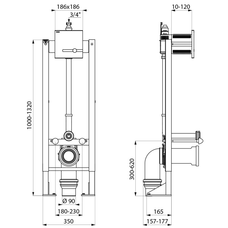 TEMPOFIX 3 self-supporting frame system with electronic WC valve - scheme