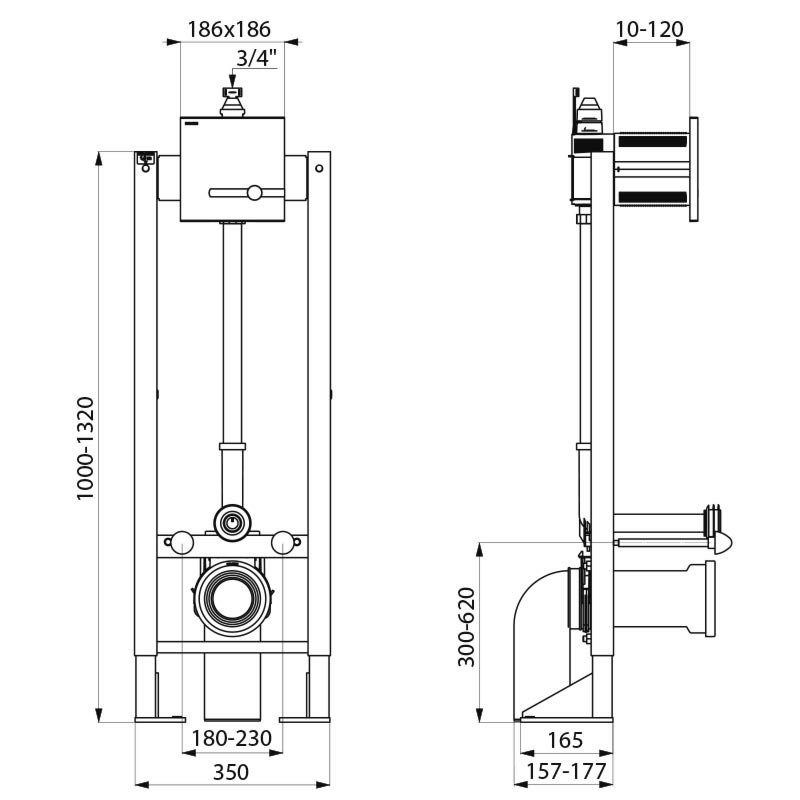 TEMPOFIX 3 self-supporting frame system with electronic WC valve - scheme