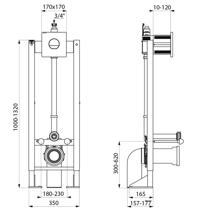 TEMPOFIX 3 self-supporting frame system with time flow WC valve - scheme