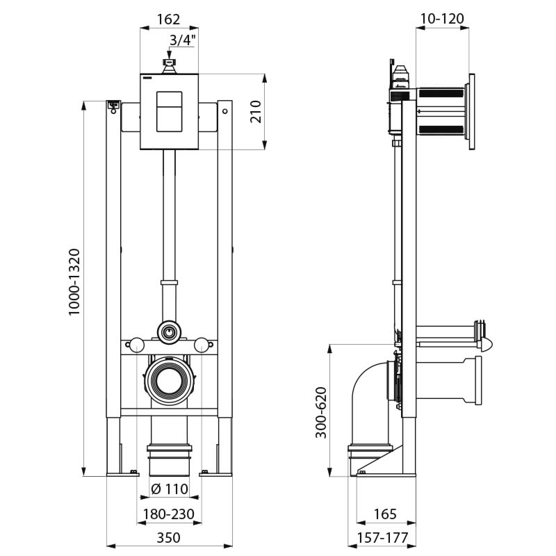 TEMPOFIX 3 self-supporting frame system with time flow WC valve - scheme