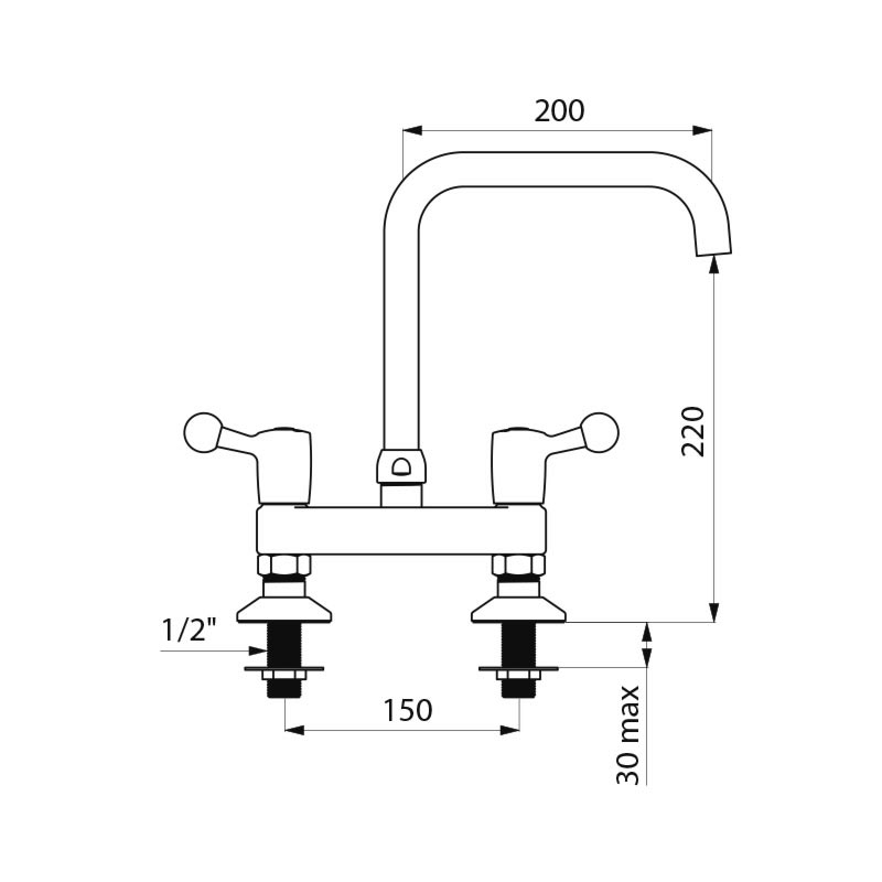 Deck-mounted twin hole mixer - 60 lpm - scheme