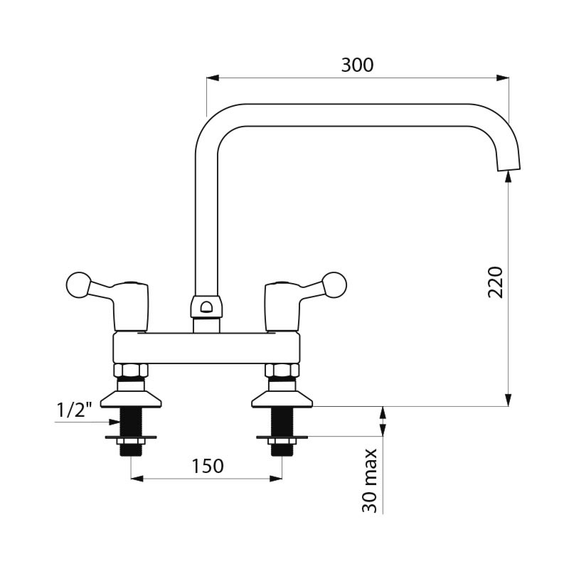 Deck-mounted twin hole mixer - 60 lpm - scheme