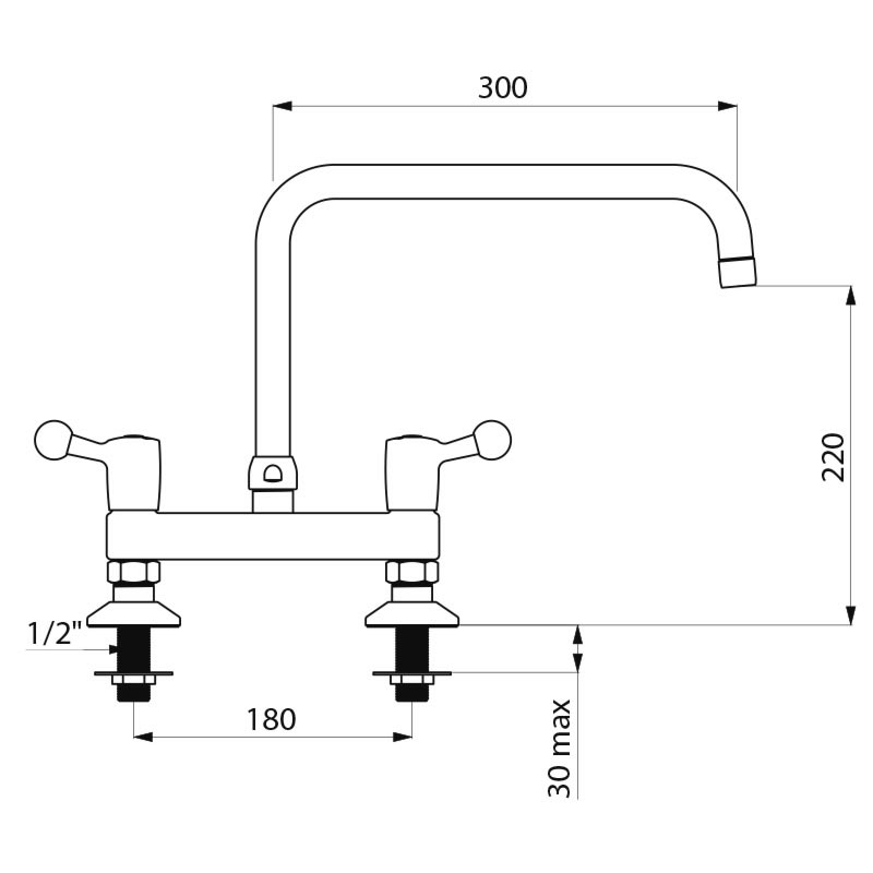 Deck-mounted twin hole mixer - 60 lpm - scheme