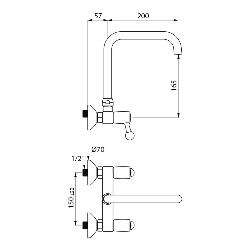 Wall-mounted twin hole mixer - 60 lpm - scheme