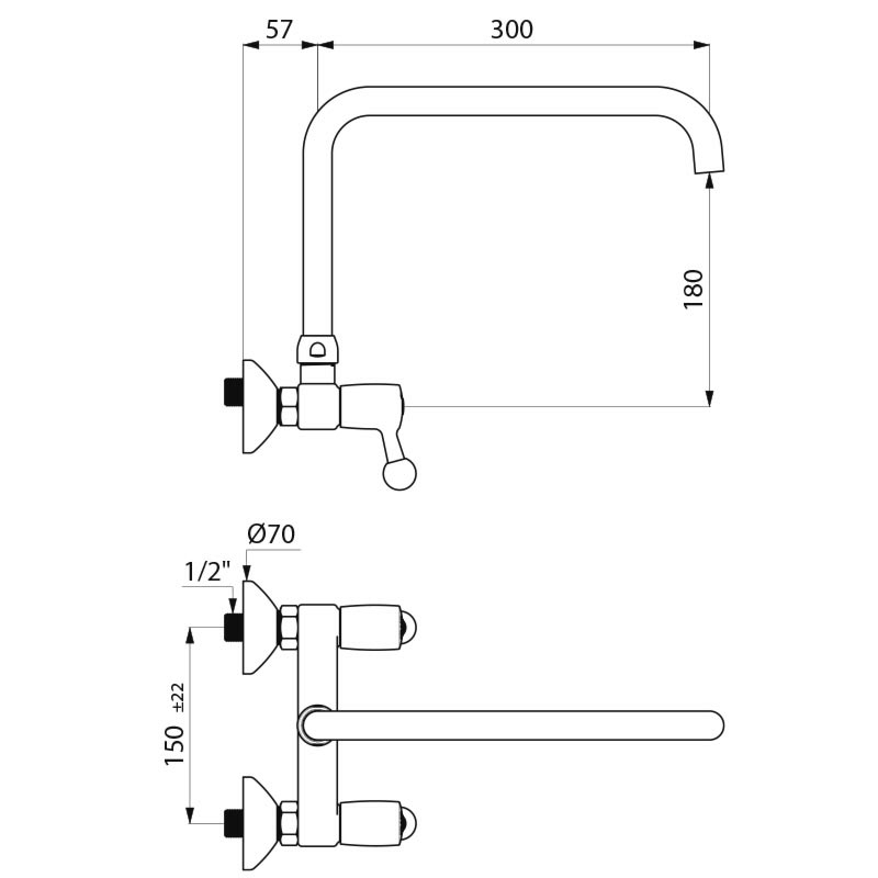 Wall-mounted twin hole mixer - 60 lpm - scheme