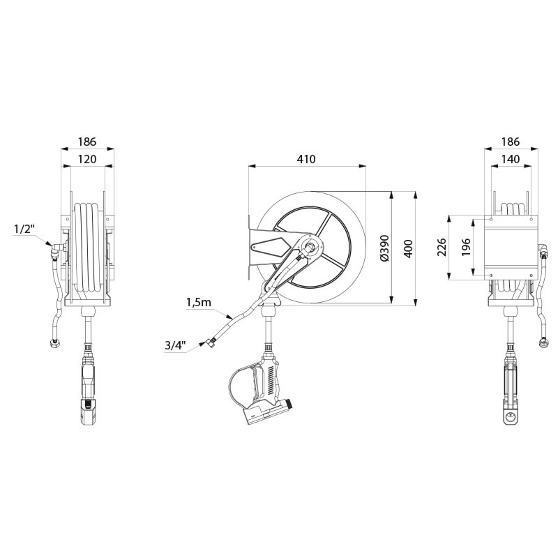 Auto-rewind 304 stainless steel hose reel - scheme