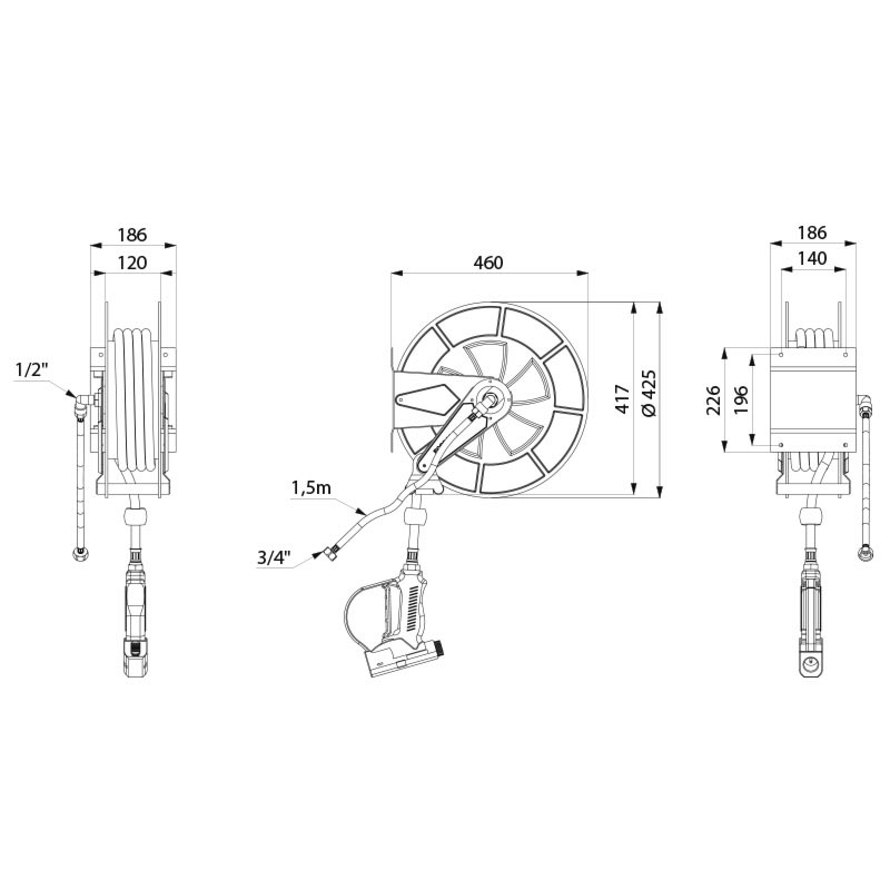 Auto-rewind hose reel - scheme