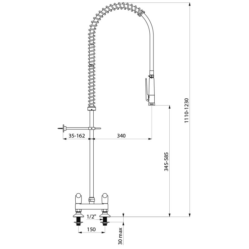 Twin hole pre-rinse set with mixer - scheme