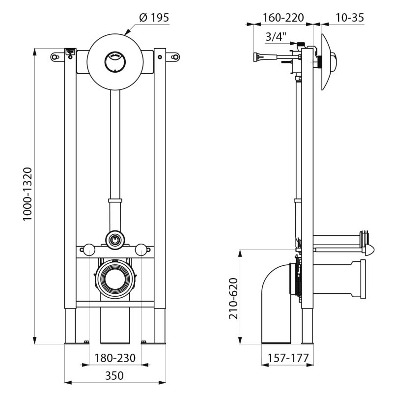 TEMPOFIX 3 wall-mounted frame system with time flow WC valve - scheme