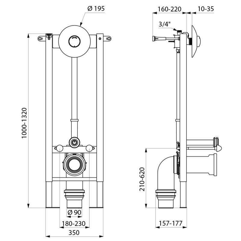 TEMPOFIX 3 wall-mounted frame system for WCs - scheme