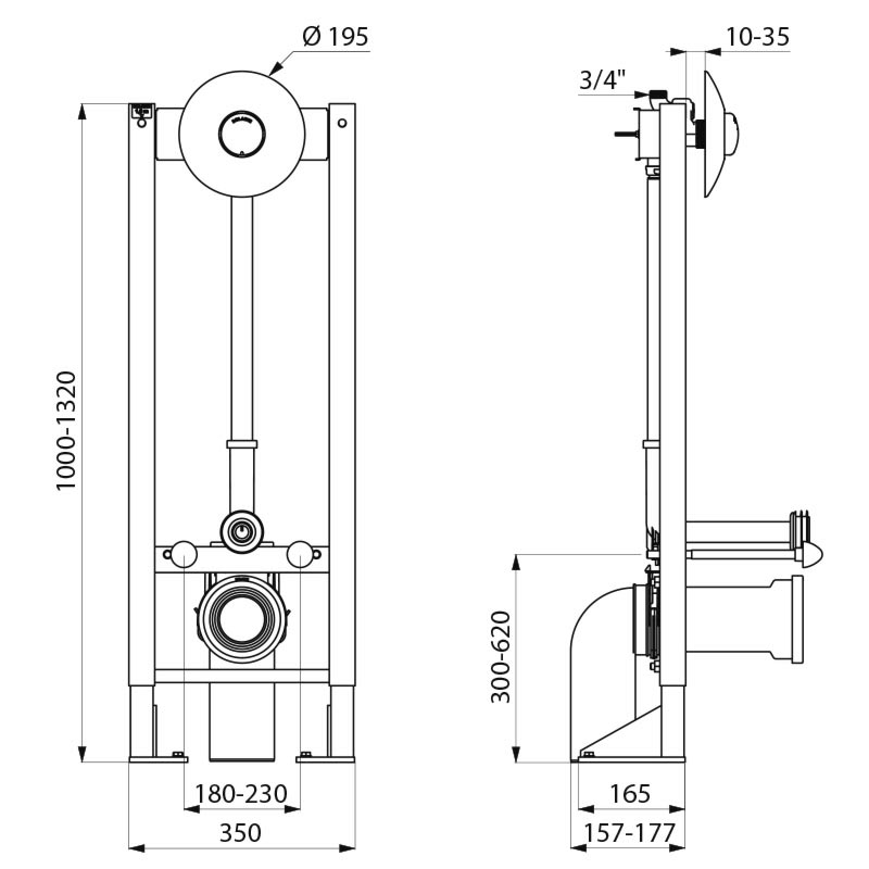 TEMPOFIX 3 self-supporting frame system with time flow WC valve - scheme