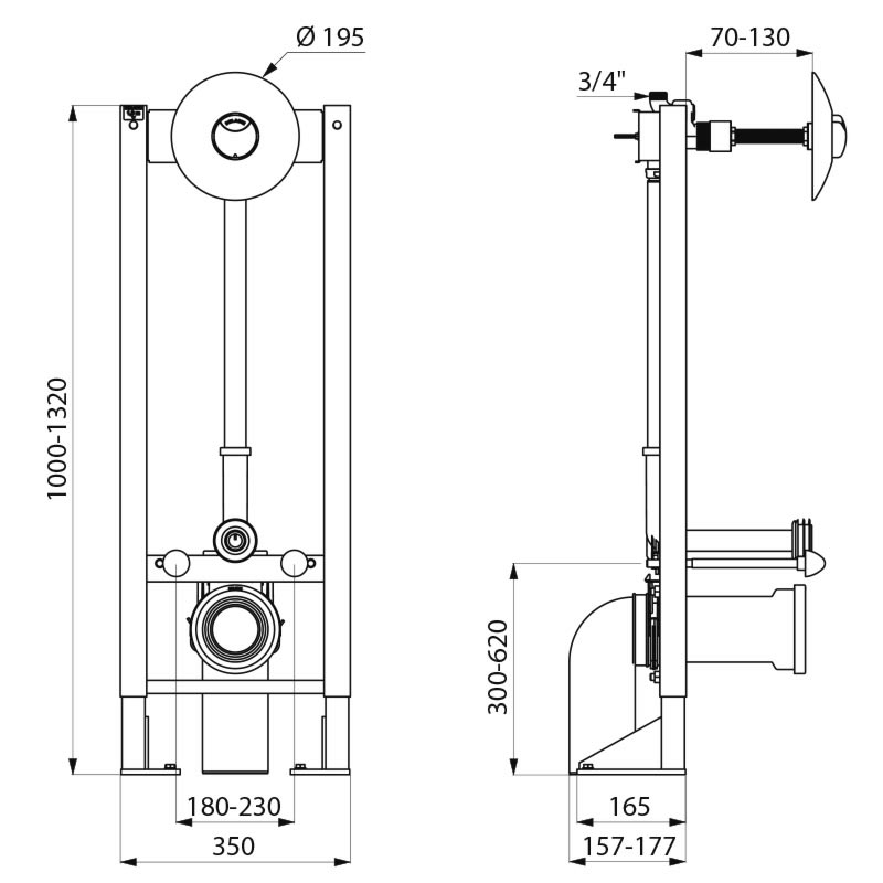 TEMPOFIX 3 self-supporting frame system with time flow WC valve - scheme