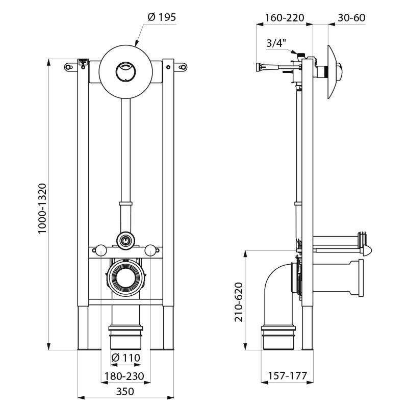 TEMPOFIX 3 wall-mounted frame system for WCs - scheme