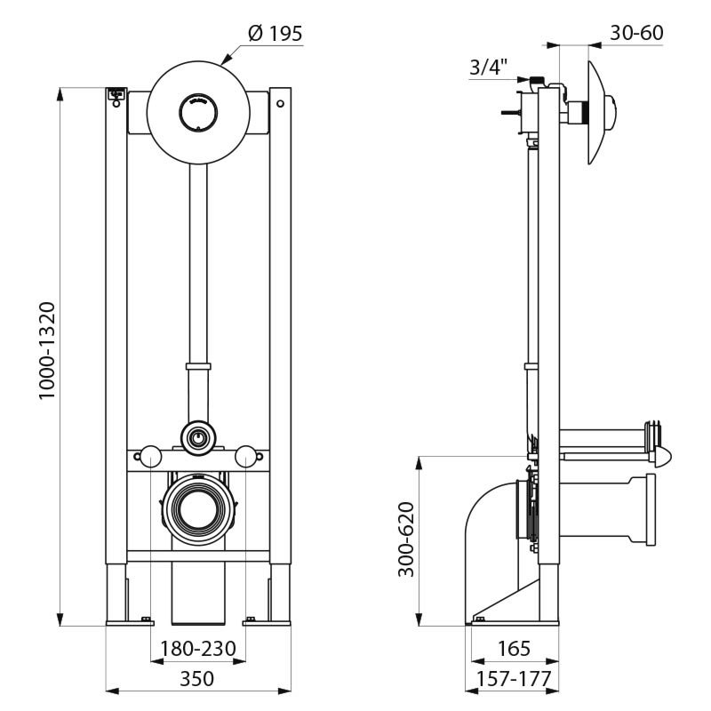 TEMPOFIX 3 self-supporting frame system with time flow WC valve - scheme