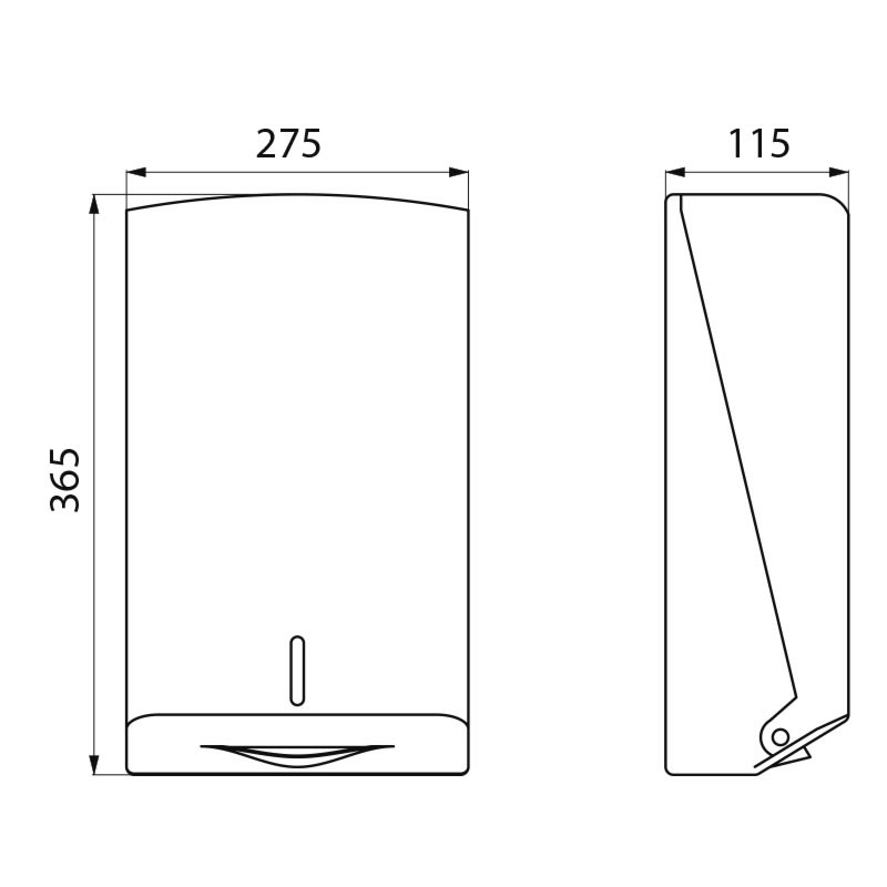 Wall-mounted paper towel dispenser, for 500 sheets - scheme