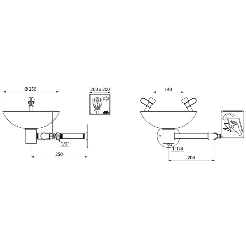 Wall-mounted eye wash station - scheme