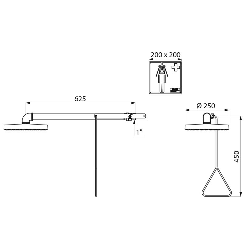 Wall-mounted safety shower - scheme