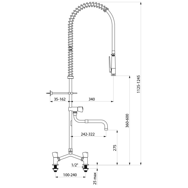 Twin hole pre-rinse set with mixer - scheme