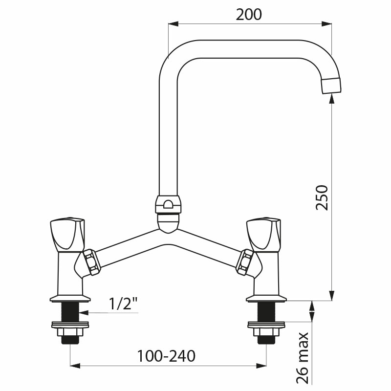 Deck-mounted twin hole mixer - 45 lpm - scheme