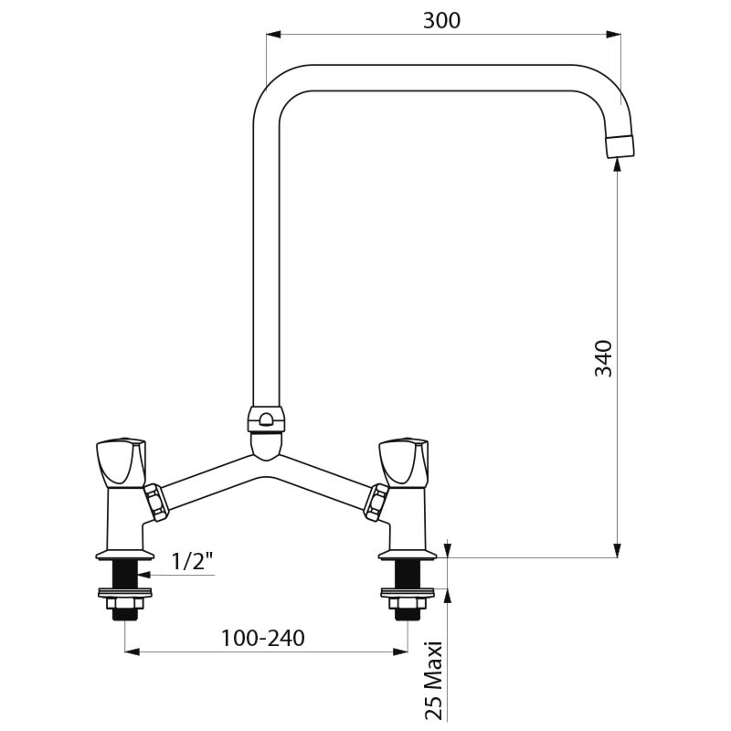 Deck-mounted twin hole mixer - 45 lpm - scheme