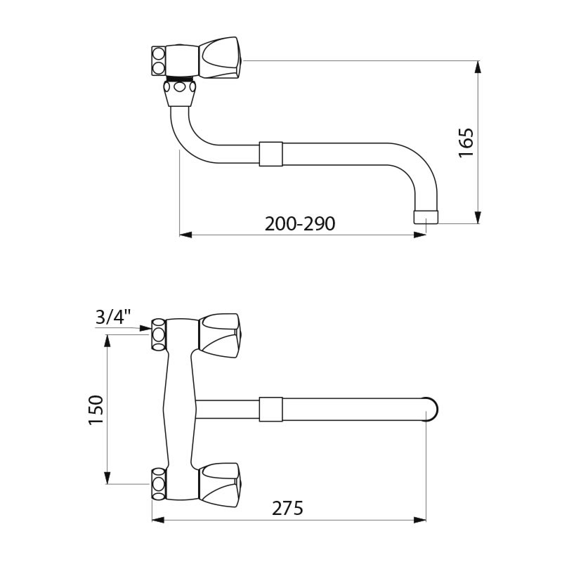 Wall-mounted twin hole mixer - 30 lpm - scheme