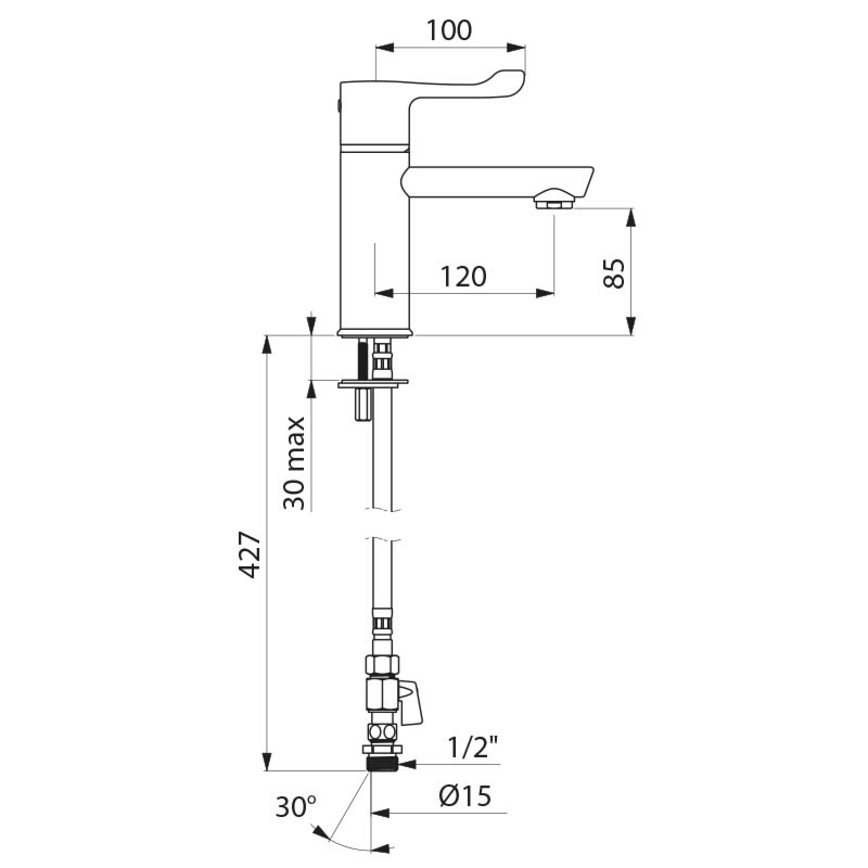 SECURITHERM BIOCLIP thermostatic basin mixer - scheme