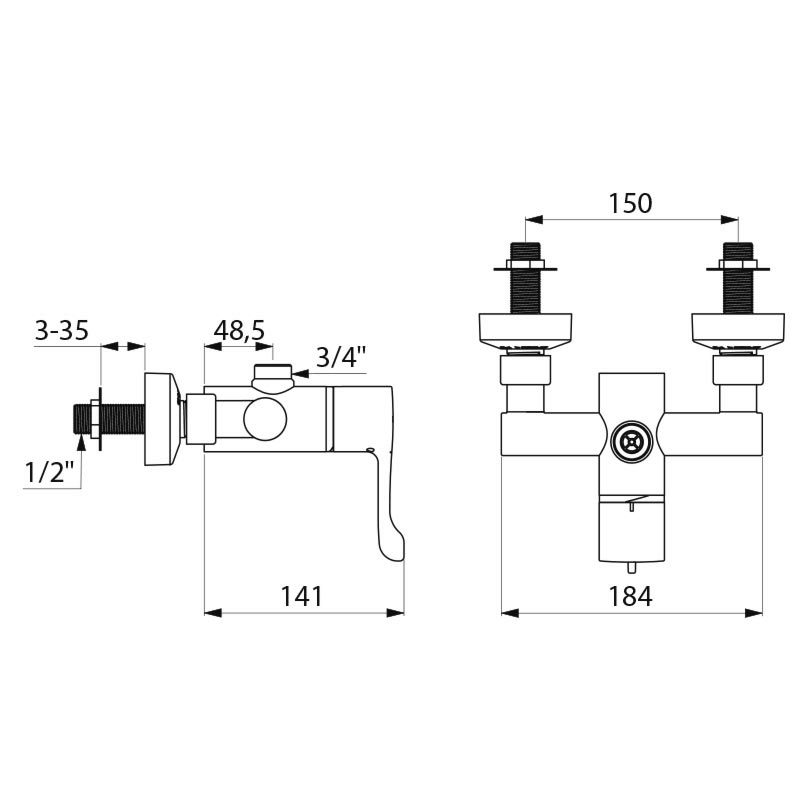 Sequential thermostatic shower mixer - scheme