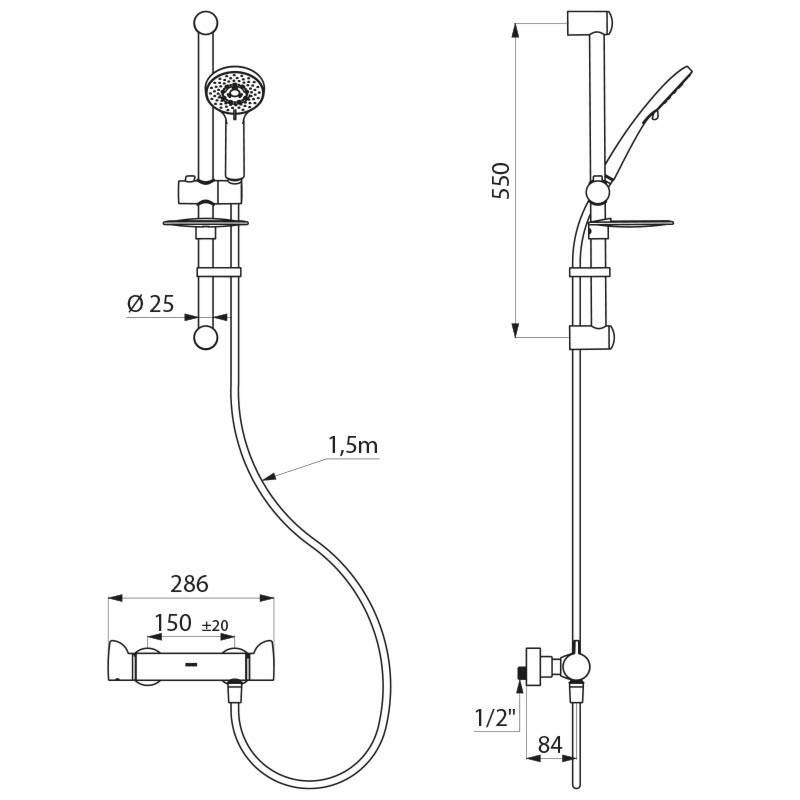 Shower kit with thermostatic mixer - scheme